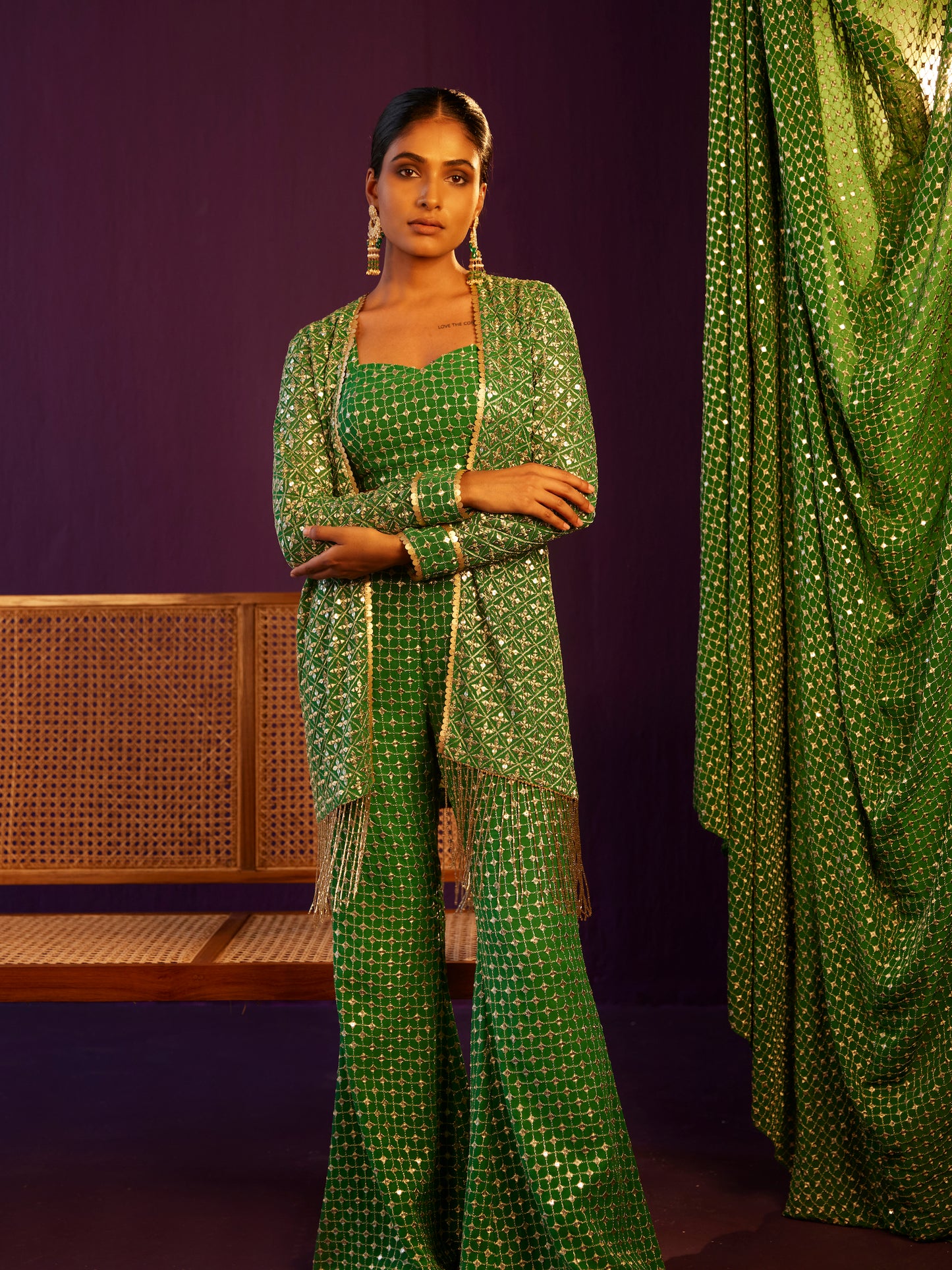 EMERALD GREEN ZARI & SEQUIN 3 PIECE SET