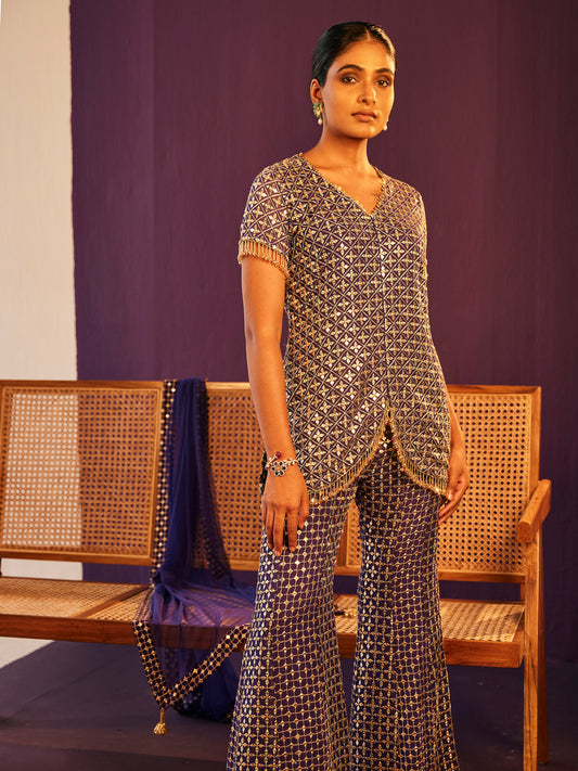 BLUEISH PURPLE ZARI & SEQUIN COORD SET