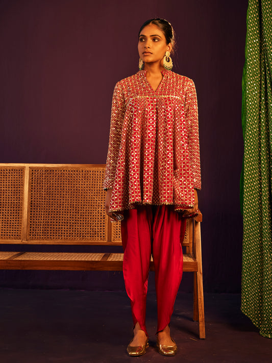 RED ZARI & SEQUIN DHOTI SET