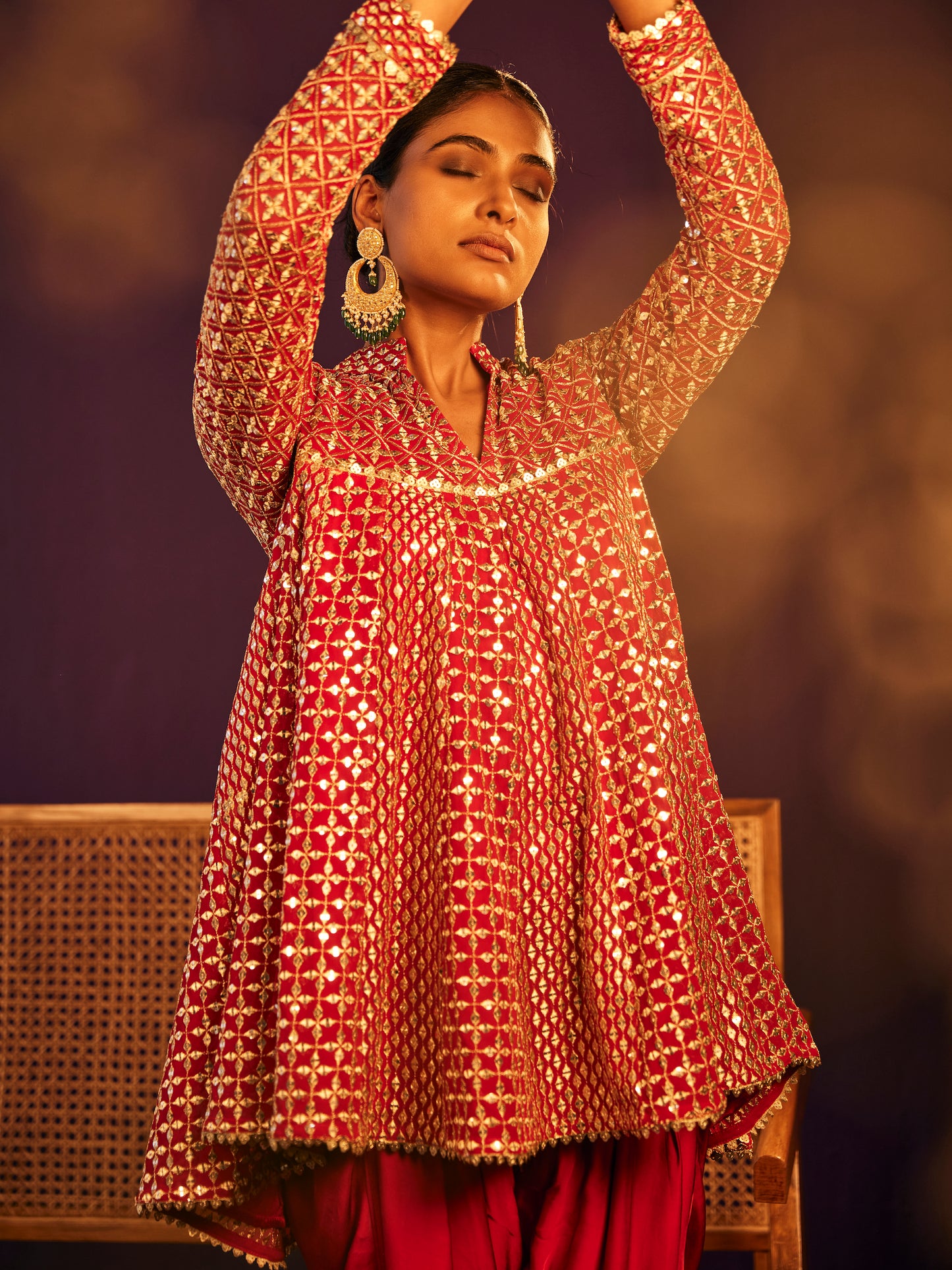 RED ZARI & SEQUIN DHOTI SET