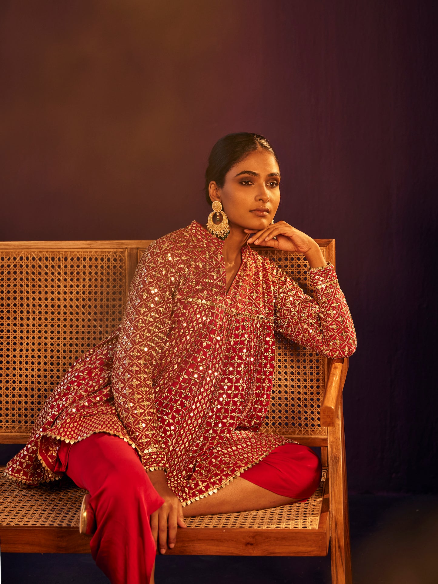 RED ZARI & SEQUIN DHOTI SET