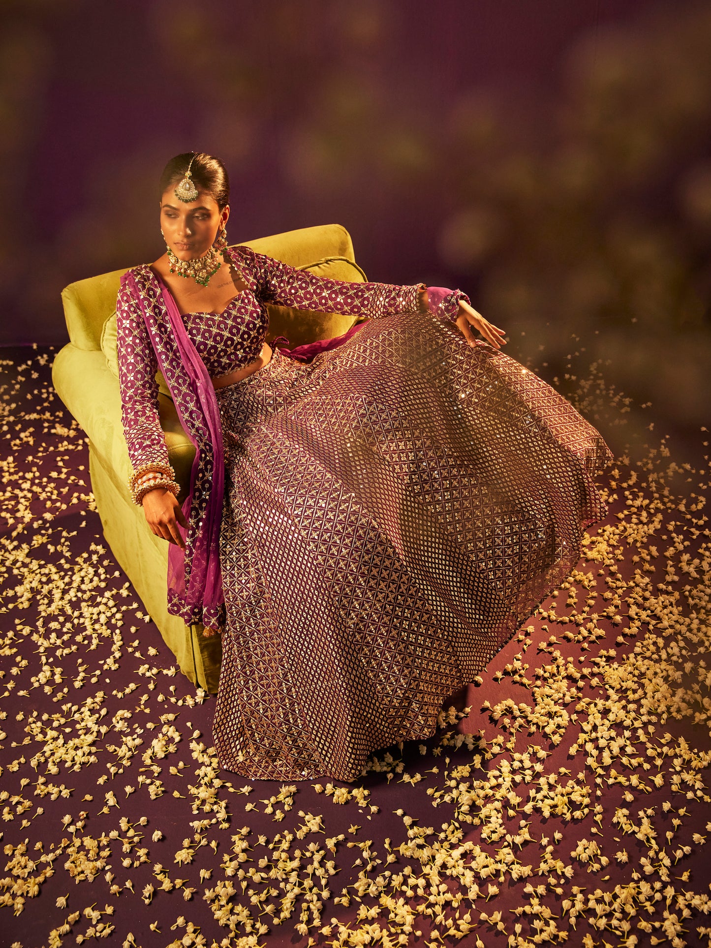 PURPLE ZARI & SEQUIN LEHENGA SET