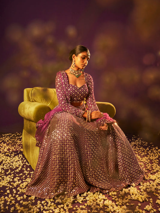 PURPLE ZARI & SEQUIN LEHENGA SET