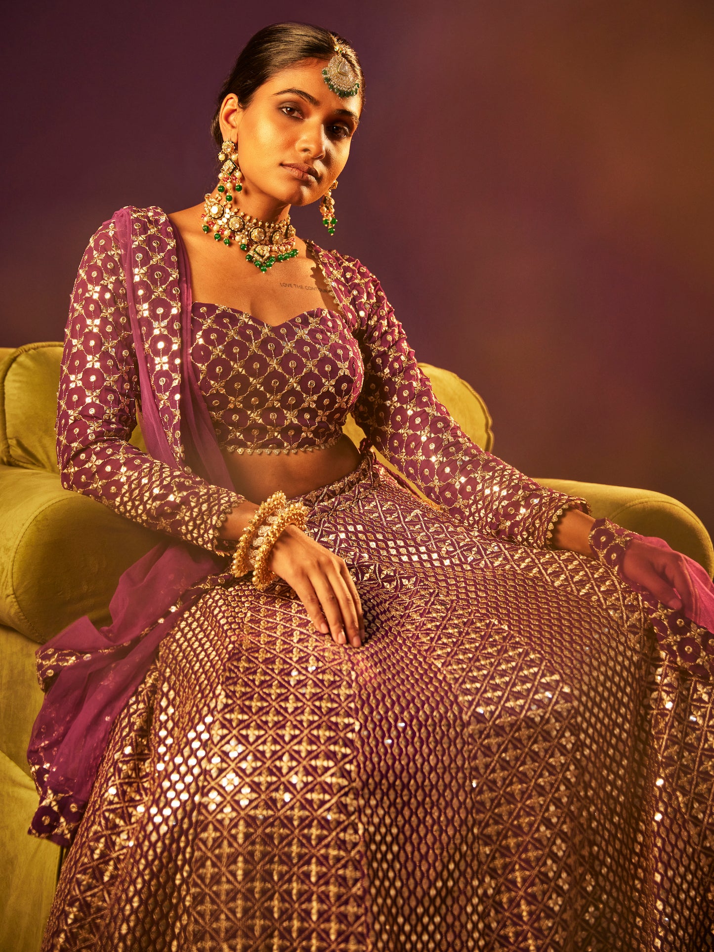 PURPLE ZARI & SEQUIN LEHENGA SET