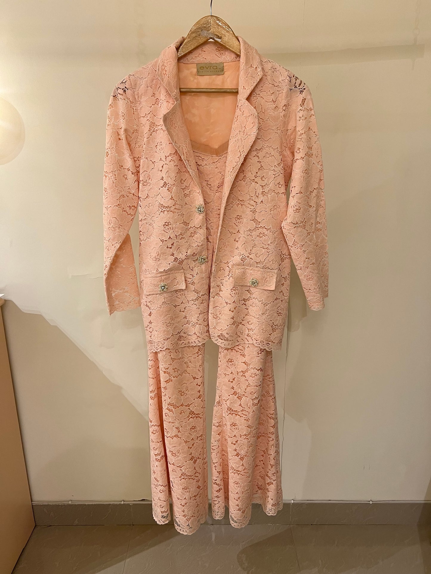 PEACH LACE COORD SET
