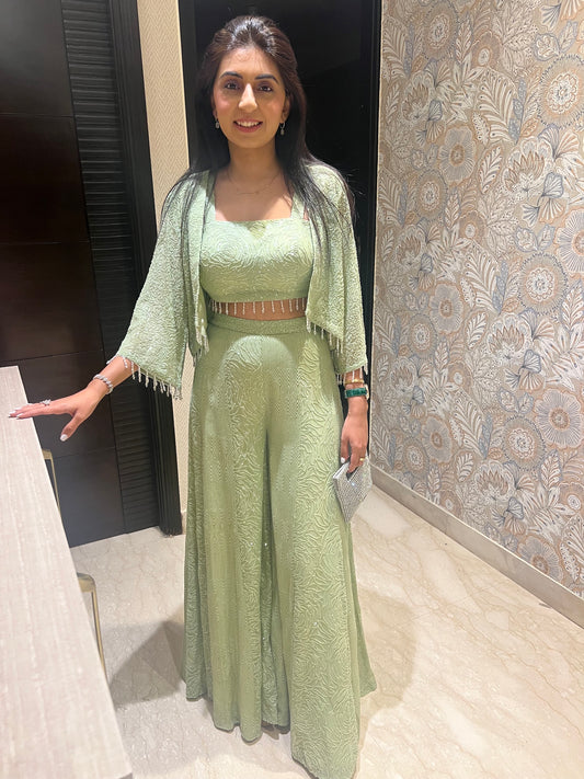NIKITA KHURANA IN GREEN SEQUIN WORK 3 PIECE SET
