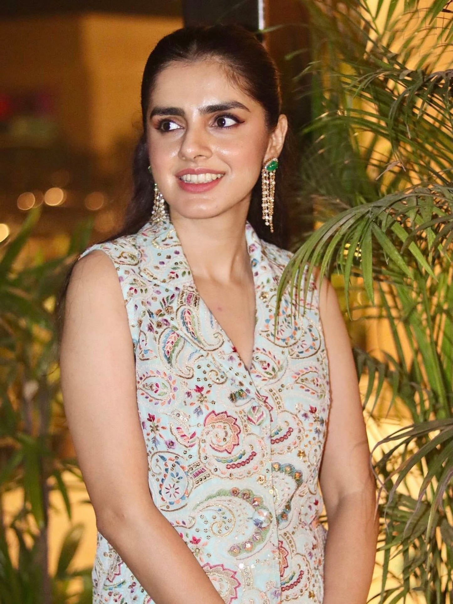 SHARNAMLI IN LIGHT BLUE MULTI COLOR EMBROIDERED JACKET SET