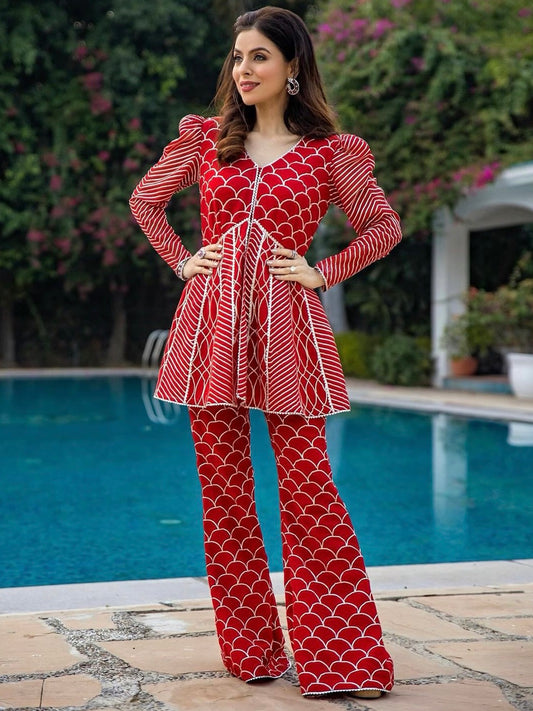 SONAM PAL IN RED GOTA WORK PEPLUM SET