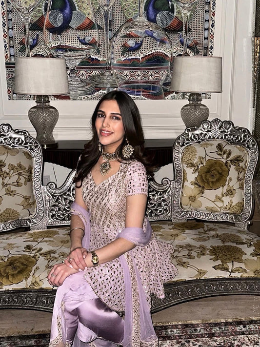 AALIA MOHAN IN LILAC ZARI & SEQUIN PEPLUM SET WITH DUPATTA