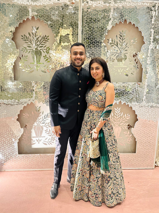 NIKITA KHURANA IN GREEN MULTI COLOR EMBROIDERED LEHENGA SET