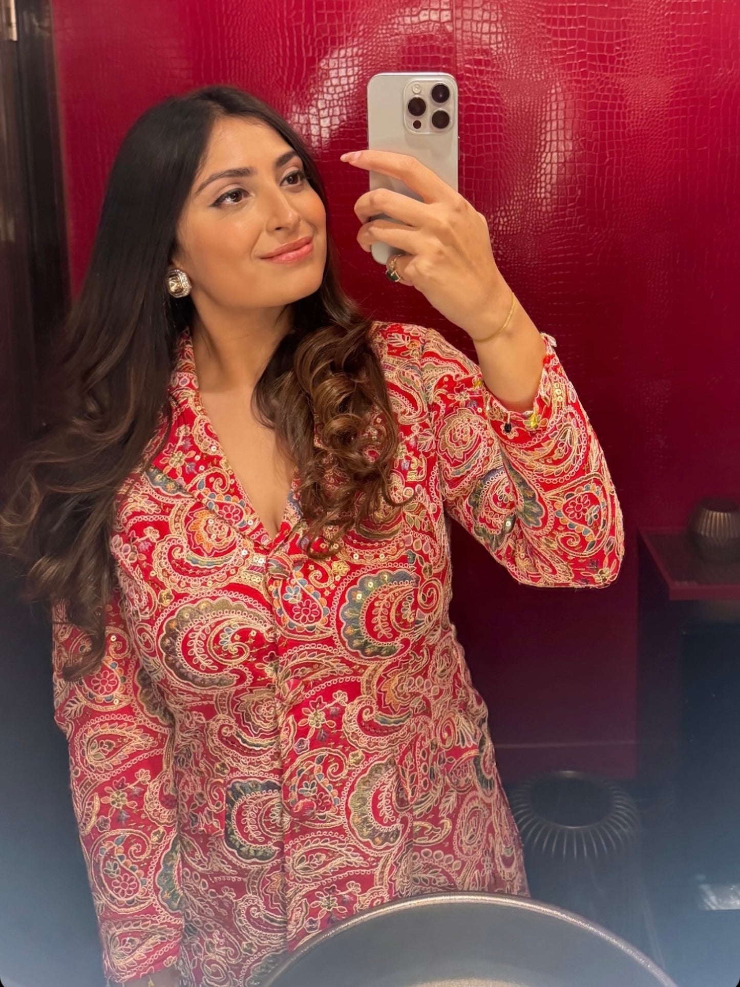 RED MULTI COLOR EMBROIDERED BLAZER SET