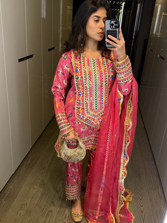 RANI PINK PATOLA KURTA SET