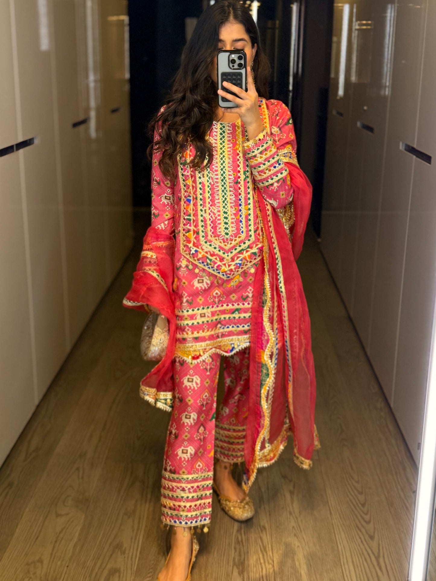 RANI PINK PATOLA KURTA SET