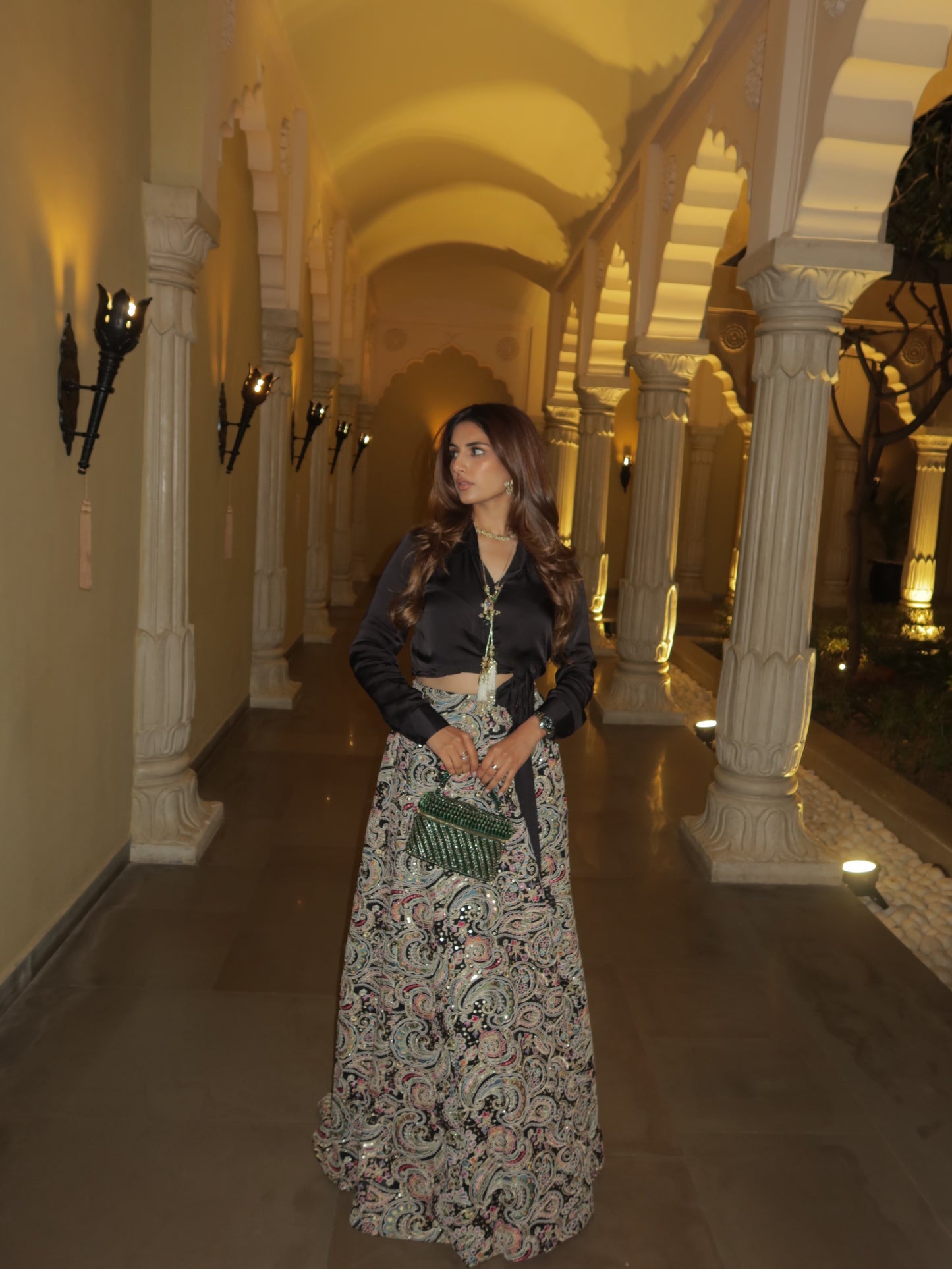 MEHER TALUJA IN BLACK MULTI COLOR EMBROIDERED SKIRT SET