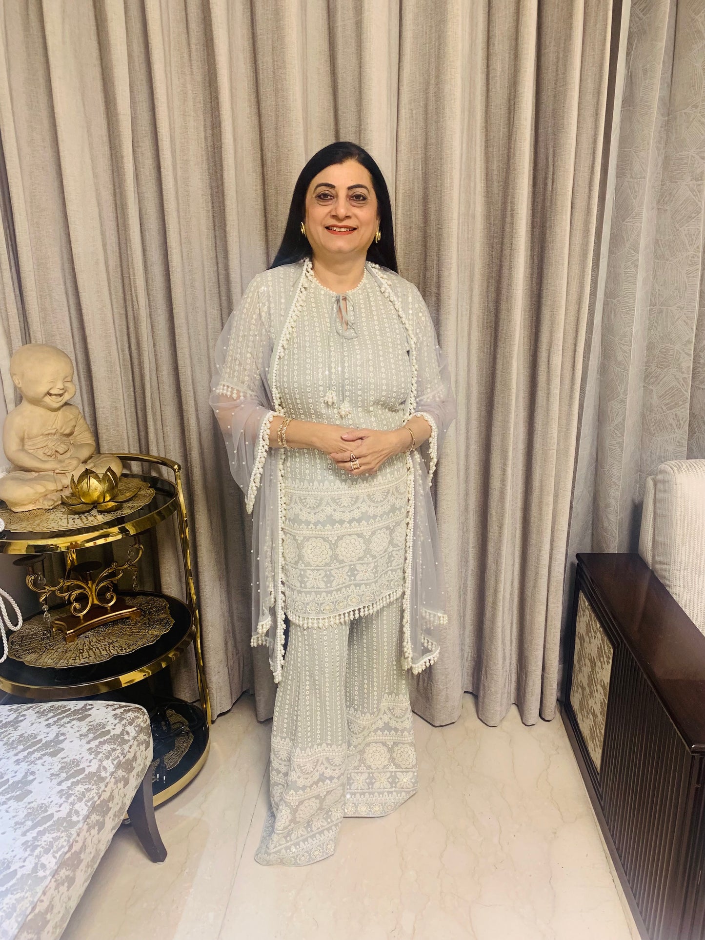 GREY CHIKANKARI COORD SET WITH DUPATTA