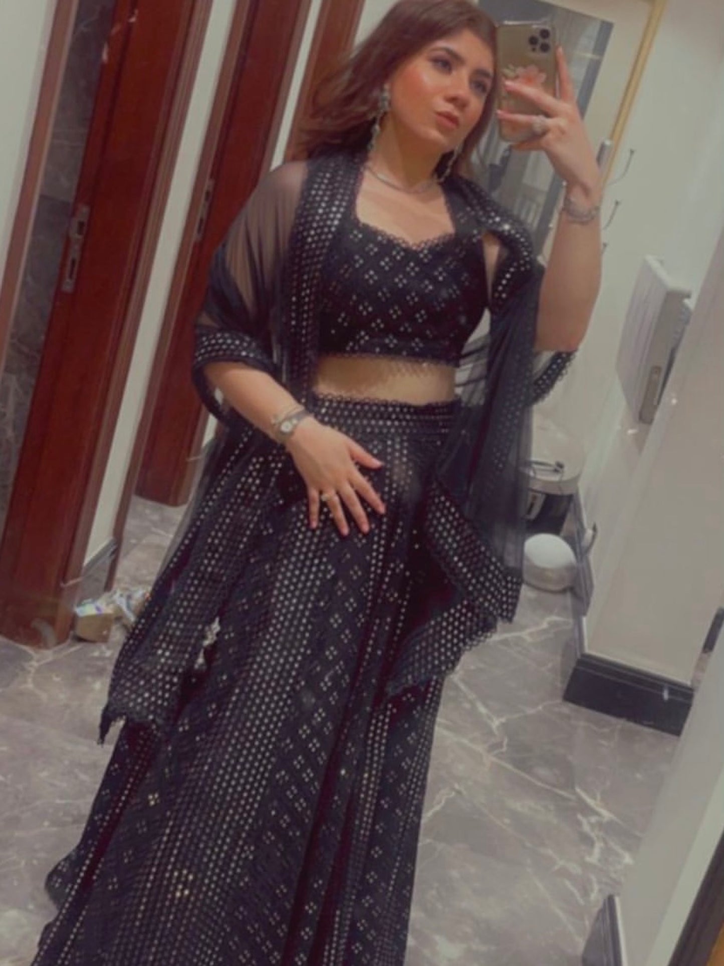 BLACK MIRROR WORK LEHENGA SET