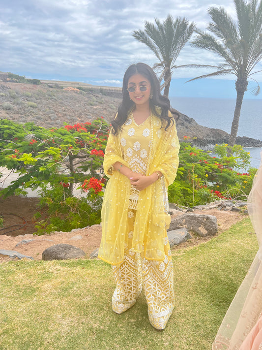 NIKITA KHURANA IN YELLOW FOIL WORK COORD SET
