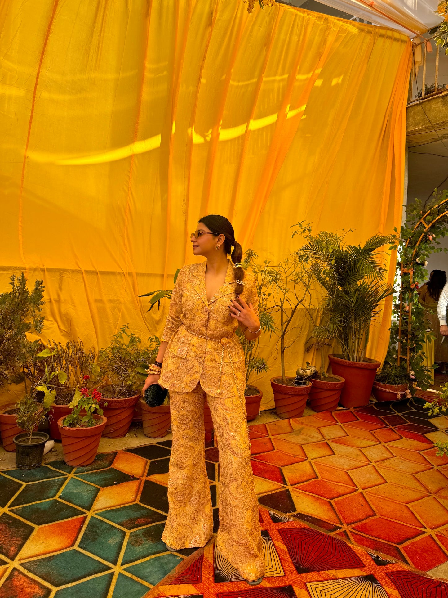 DHRITI MEHRA IN YELLOW MULTI COLOR EMBROIDERED BLAZER SET