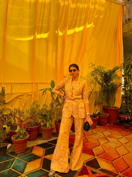 DHRITI MEHRA IN YELLOW MULTI COLOR EMBROIDERED BLAZER SET