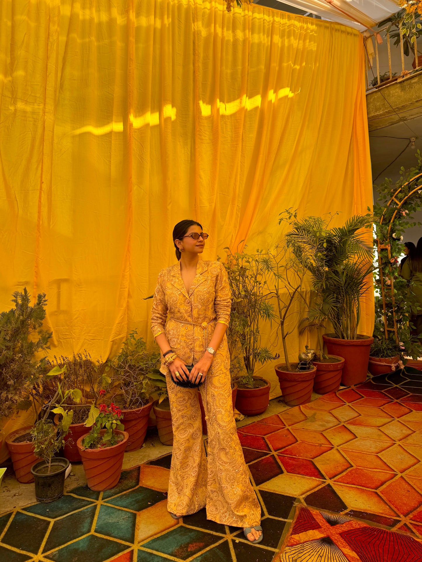 DHRITI MEHRA IN YELLOW MULTI COLOR EMBROIDERED BLAZER SET