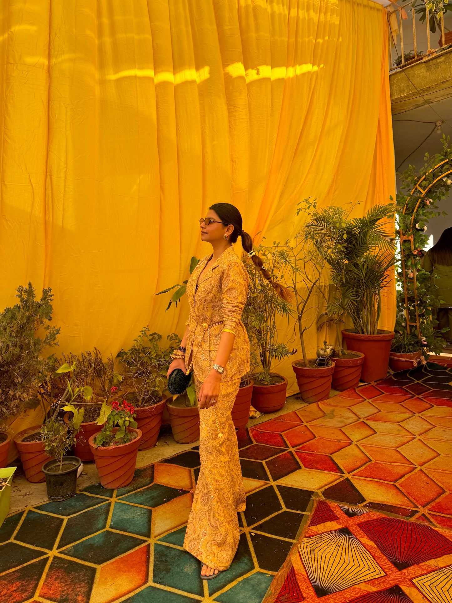 DHRITI MEHRA IN YELLOW MULTI COLOR EMBROIDERED BLAZER SET