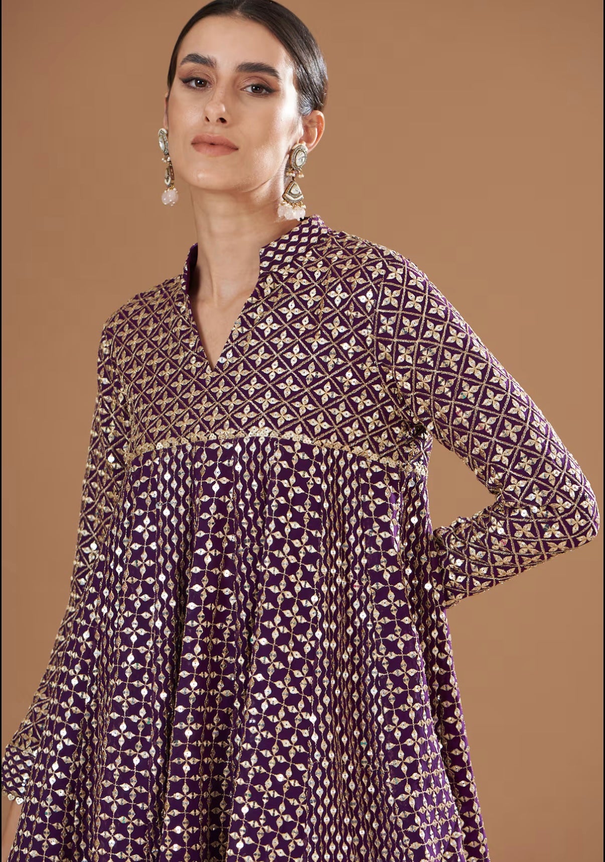 PURPLE ZARI & SEQUIN DHOTI SET