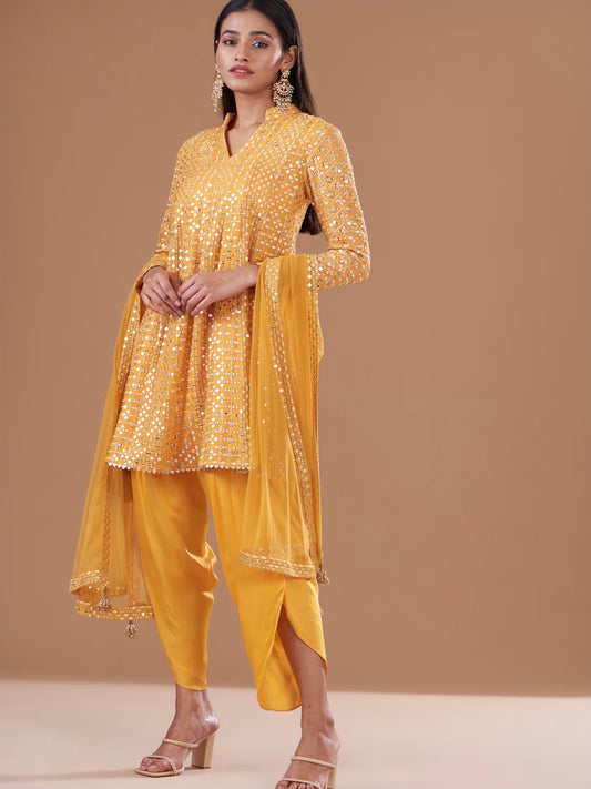 MANGO YELLOW ZARI & SEQUIN DHOTI SET WITH DUPATTA