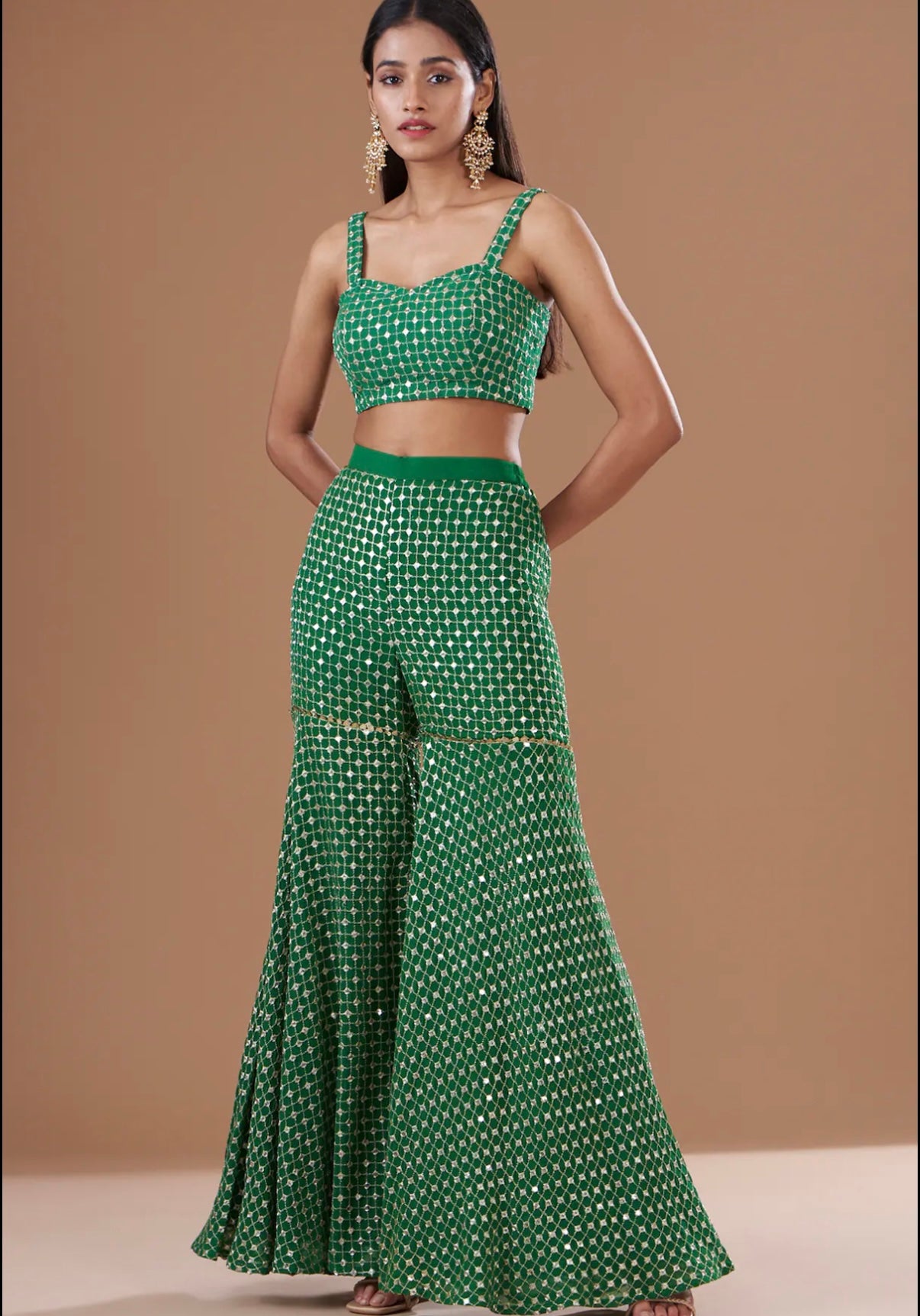 GREEN ZARI & SEQUIN 3 PIECE SET