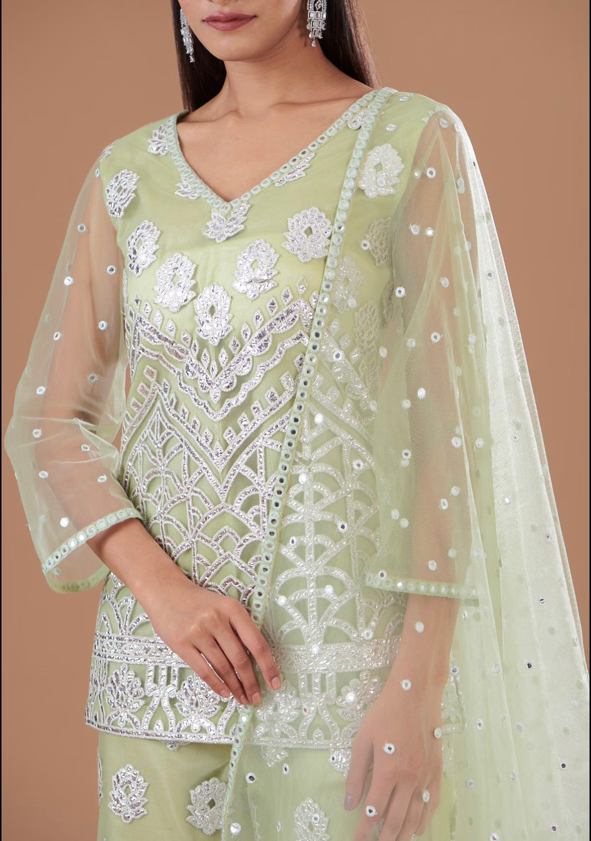 LIGHT GREEN FOIL WORK COORD SET