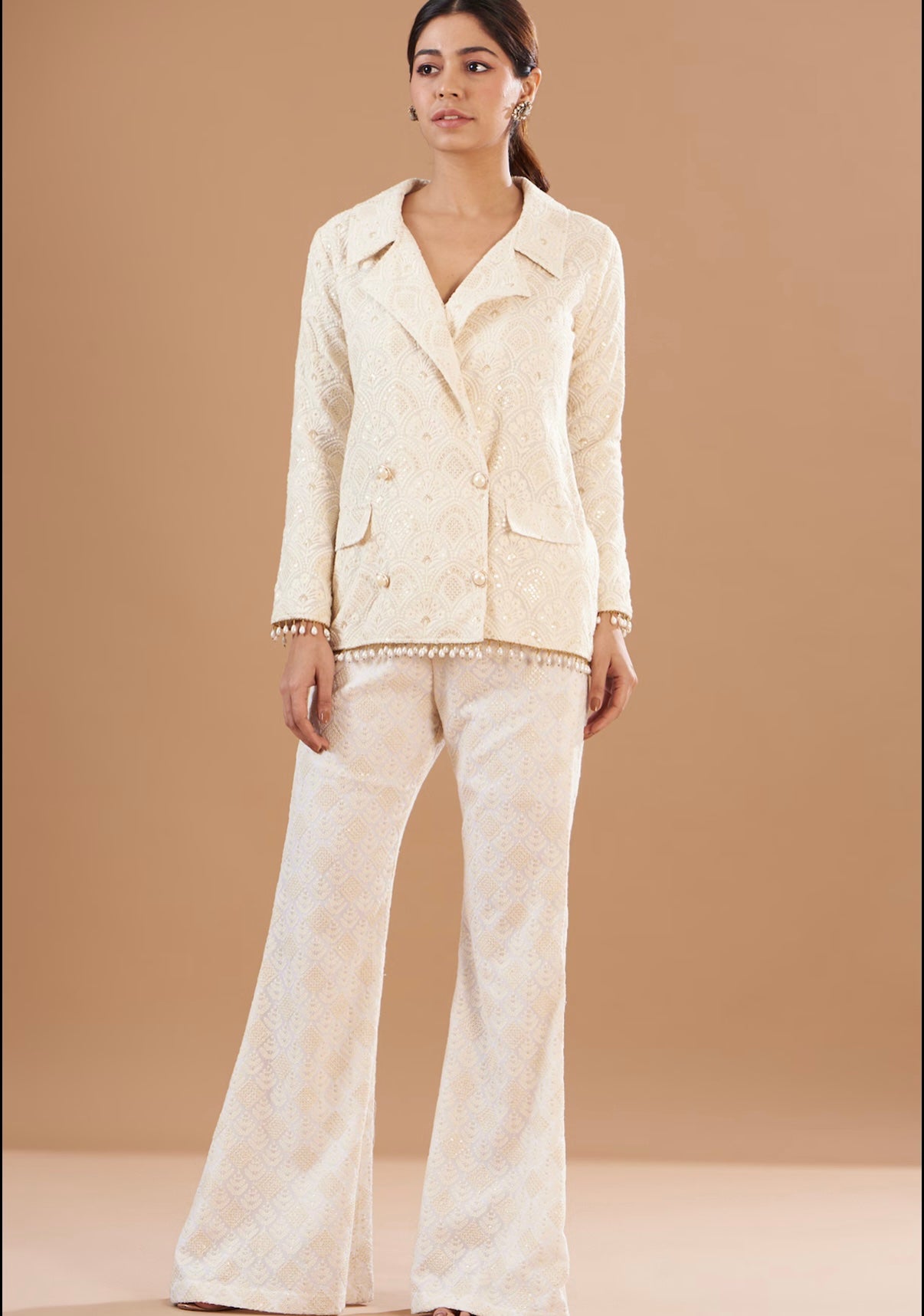 IVORY THREAD WORK DOUBLE BREAST BLAZER SET