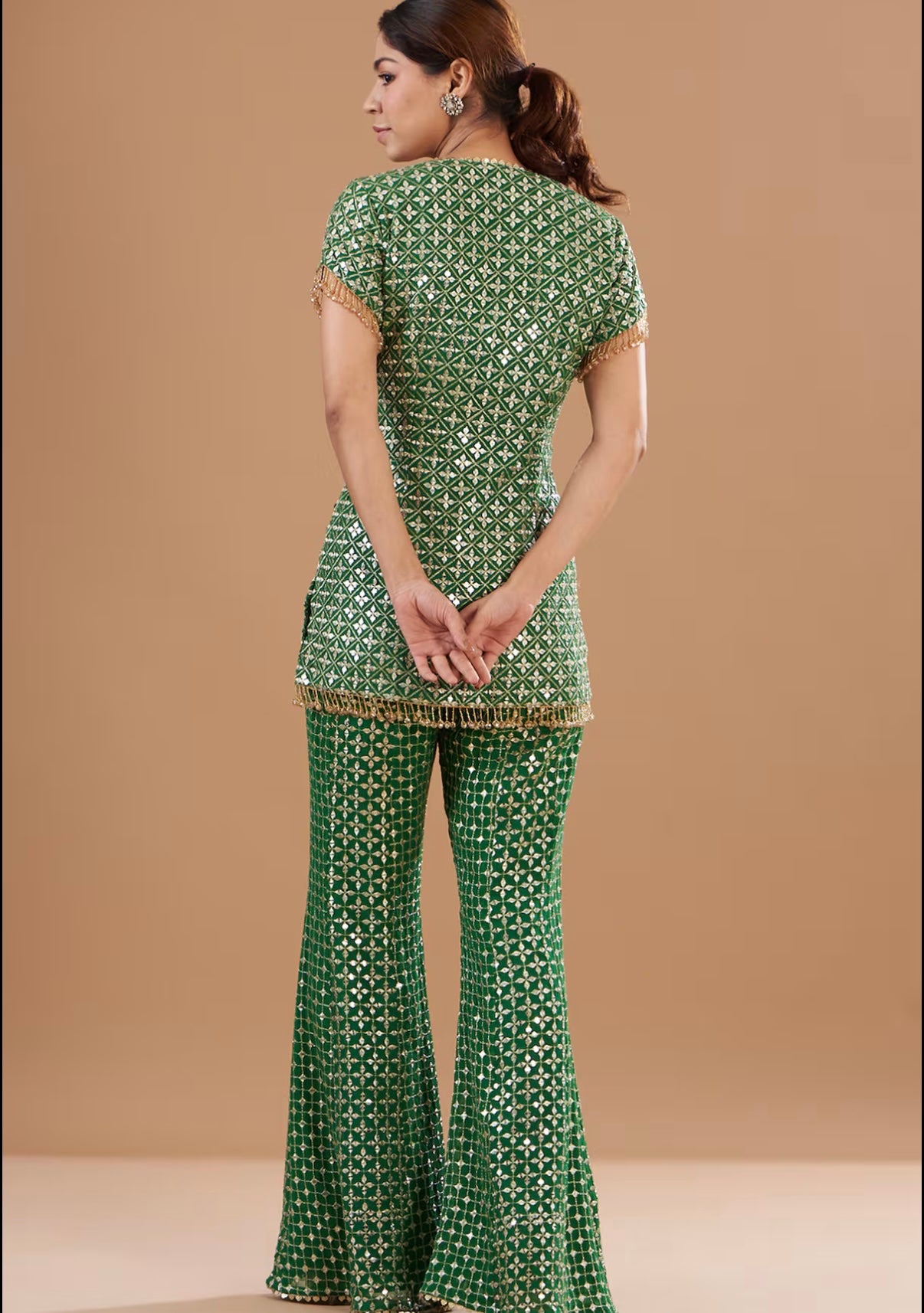 GREEN ZARI & SEQUIN COORD SET