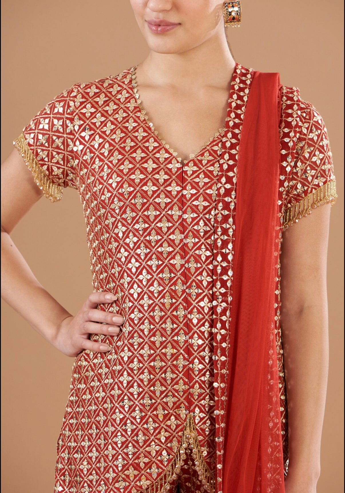 RED ZARI & SEQUIN COORD SET