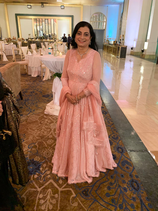 PINK MIRROR WORK ANARKALI