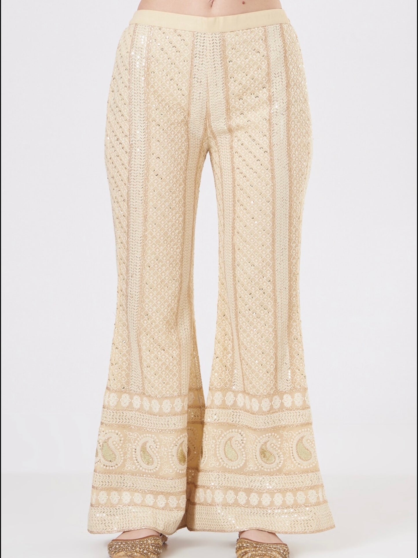 BEIGE CHIKANKARI PEPLUM COORD SET