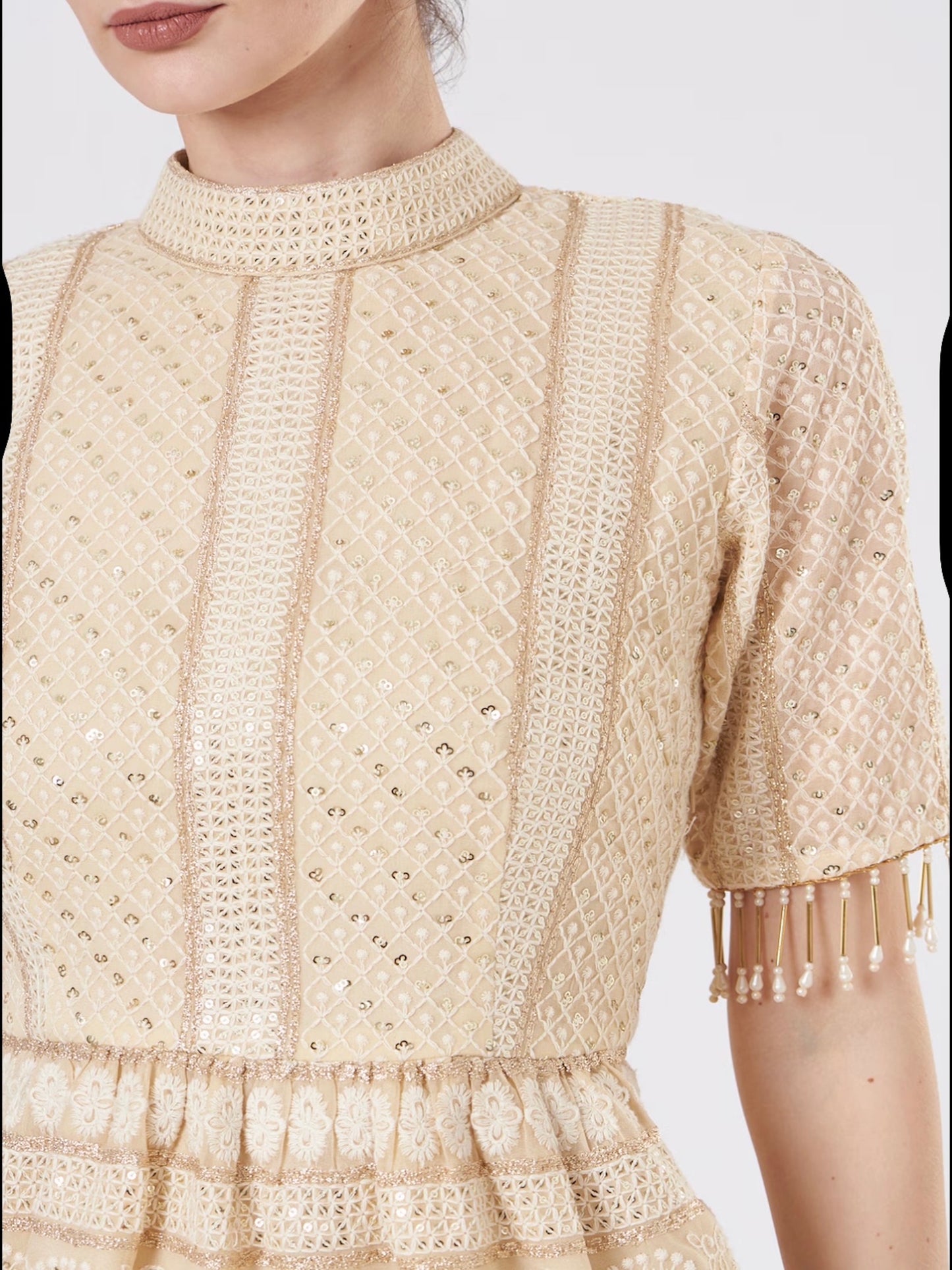 BEIGE CHIKANKARI PEPLUM COORD SET