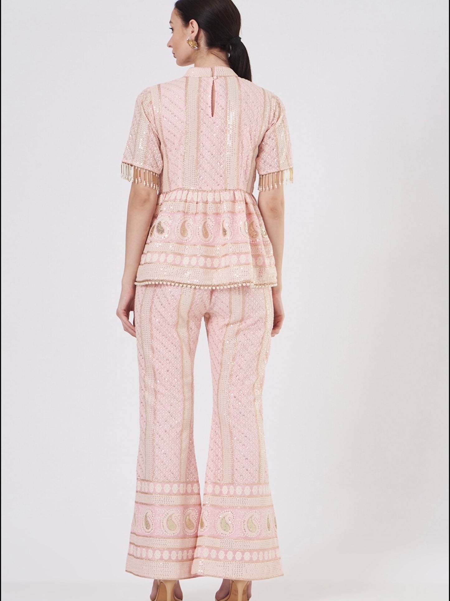 PINK CHIKANKARI PEPLUM COORD SET