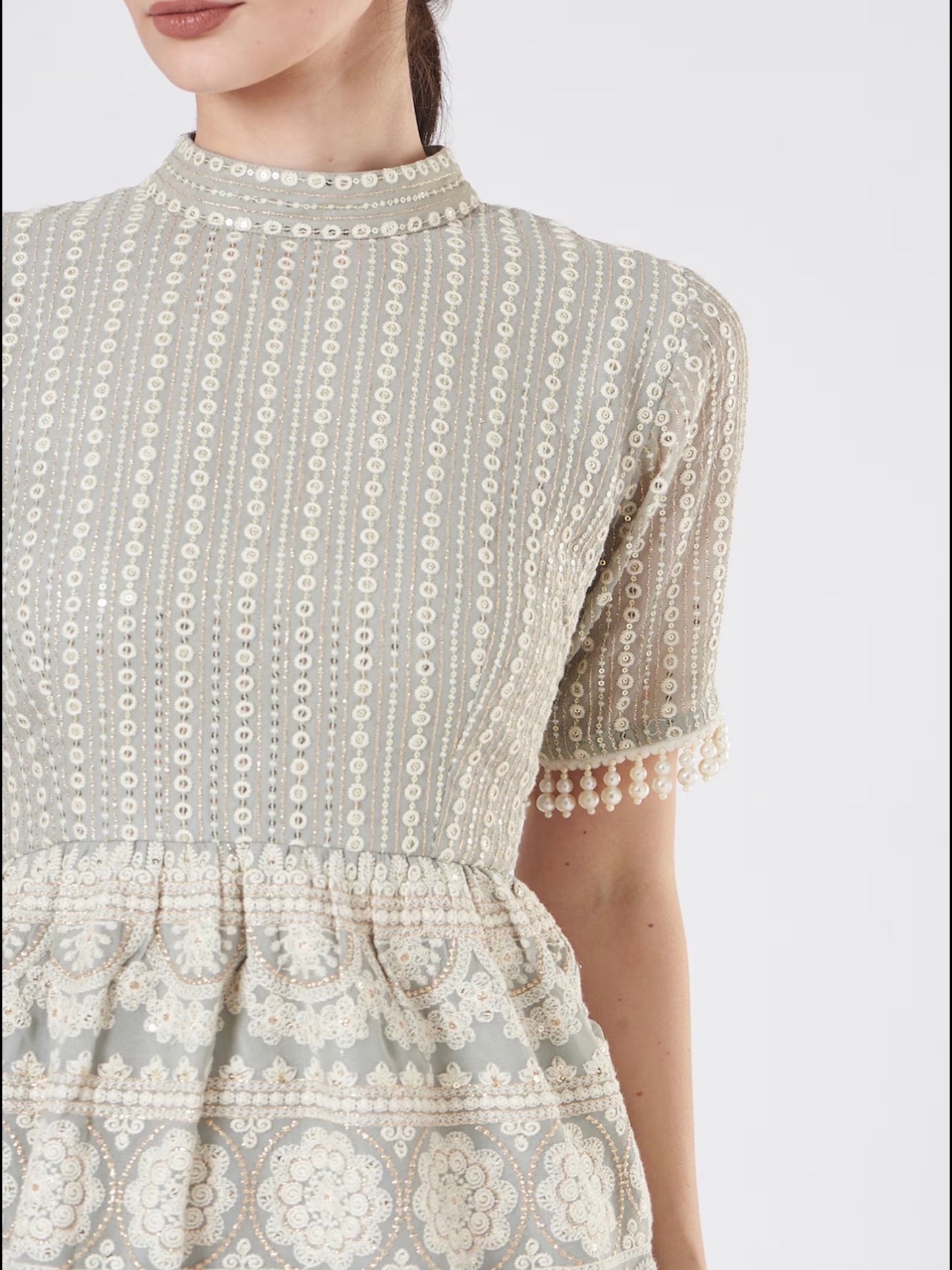 GREY CHIKANKARI PEPLUM COORD SET