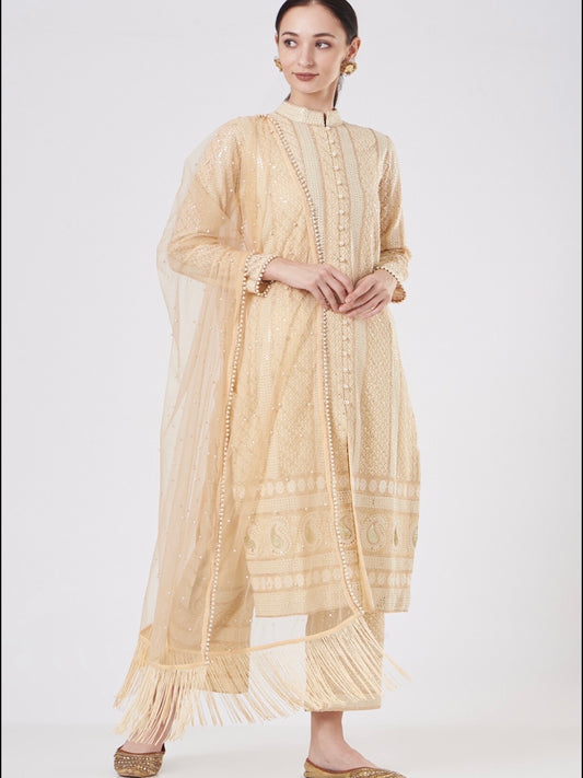 BEIGE CHIKANKARI SET
