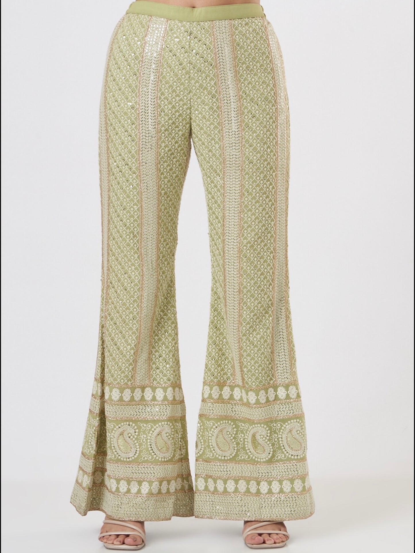 GREEN CHIKANKARI PEPLUM COORD SET