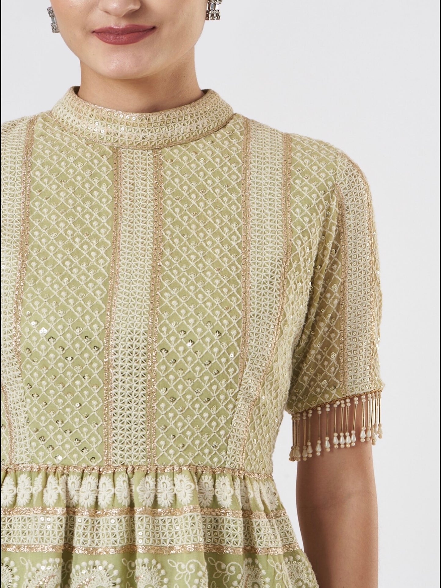 GREEN CHIKANKARI PEPLUM COORD SET
