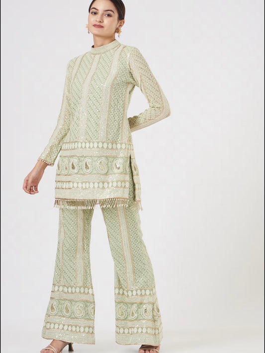 LIME GREEN CHIKANKARI COORD SET