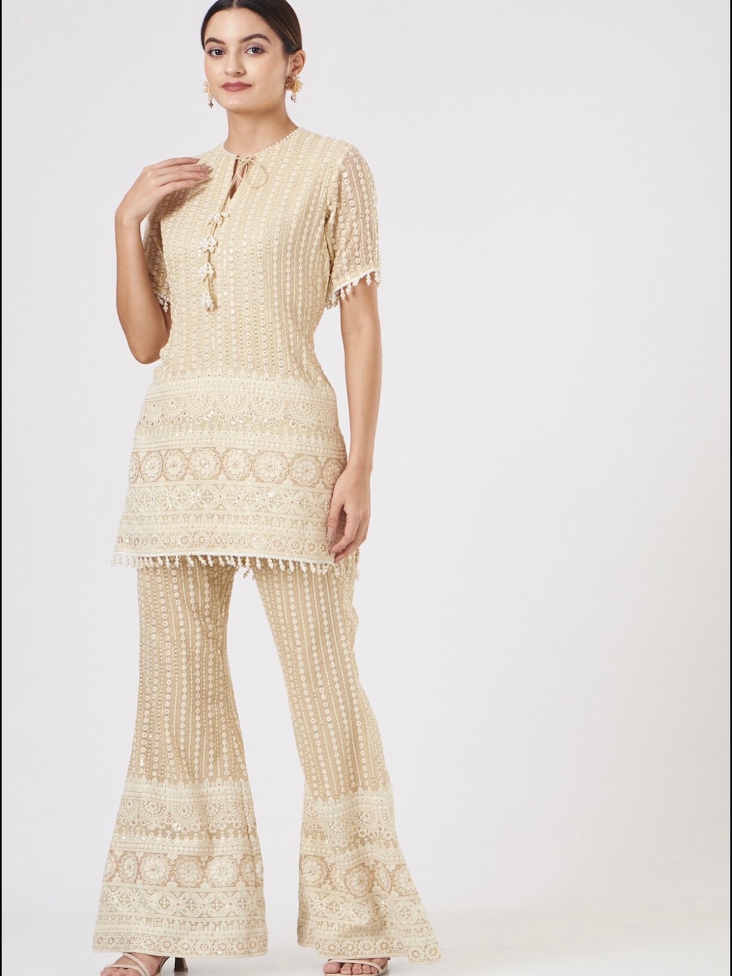 BEIGE CHIKANKARI COORD SET