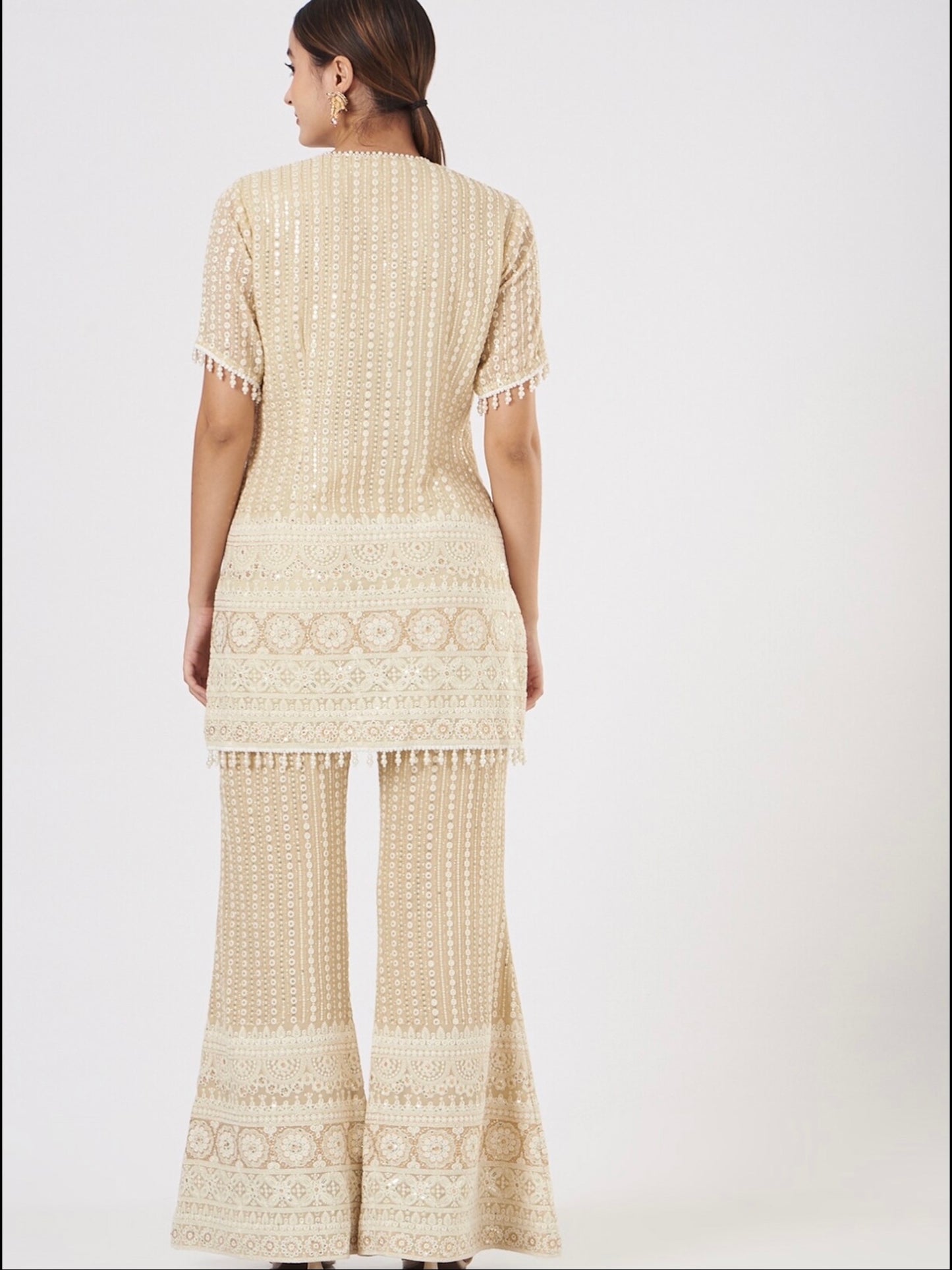 BEIGE CHIKANKARI COORD SET