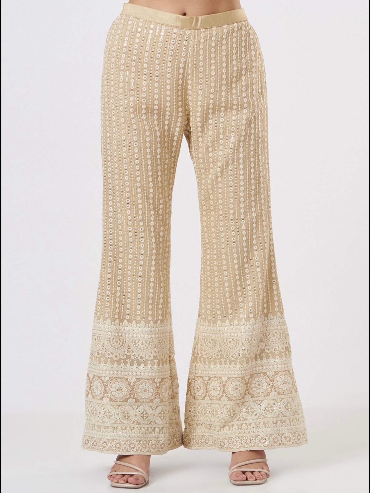 BEIGE CHIKANKARI PEPLUM COORD SET