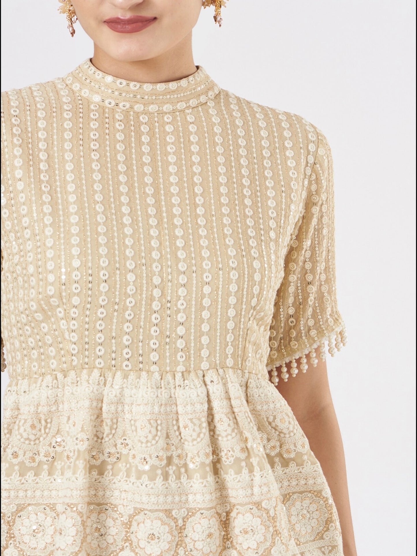 BEIGE CHIKANKARI PEPLUM COORD SET