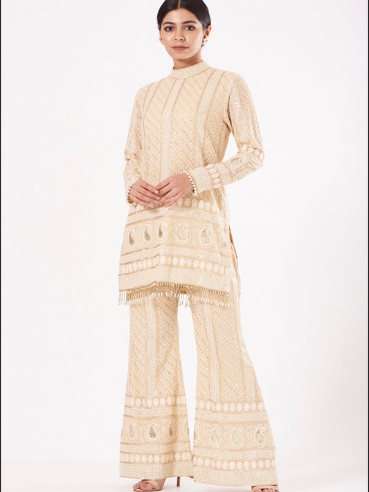 BEIGE CHIKANKARI COORD SET
