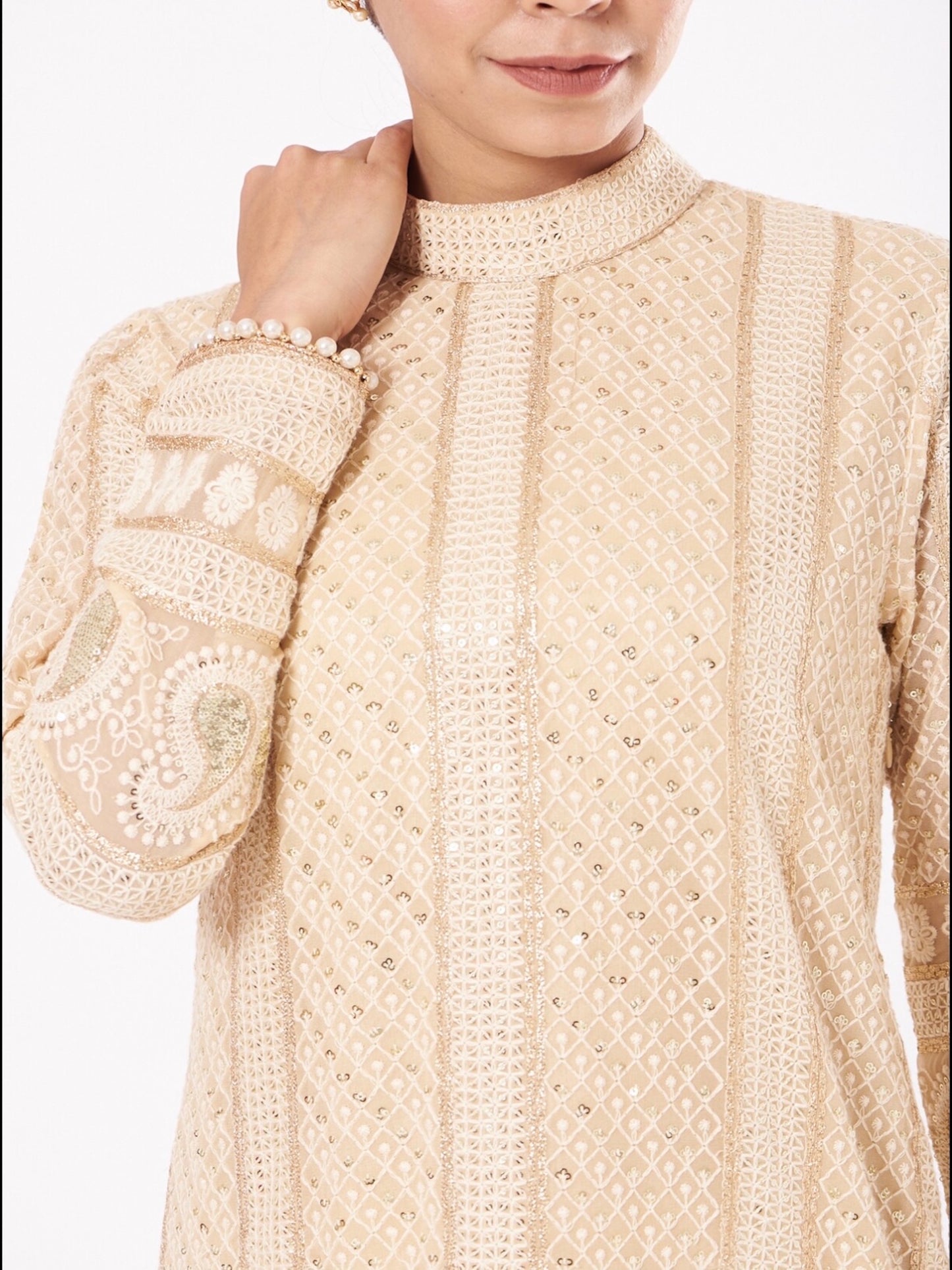 BEIGE CHIKANKARI COORD SET