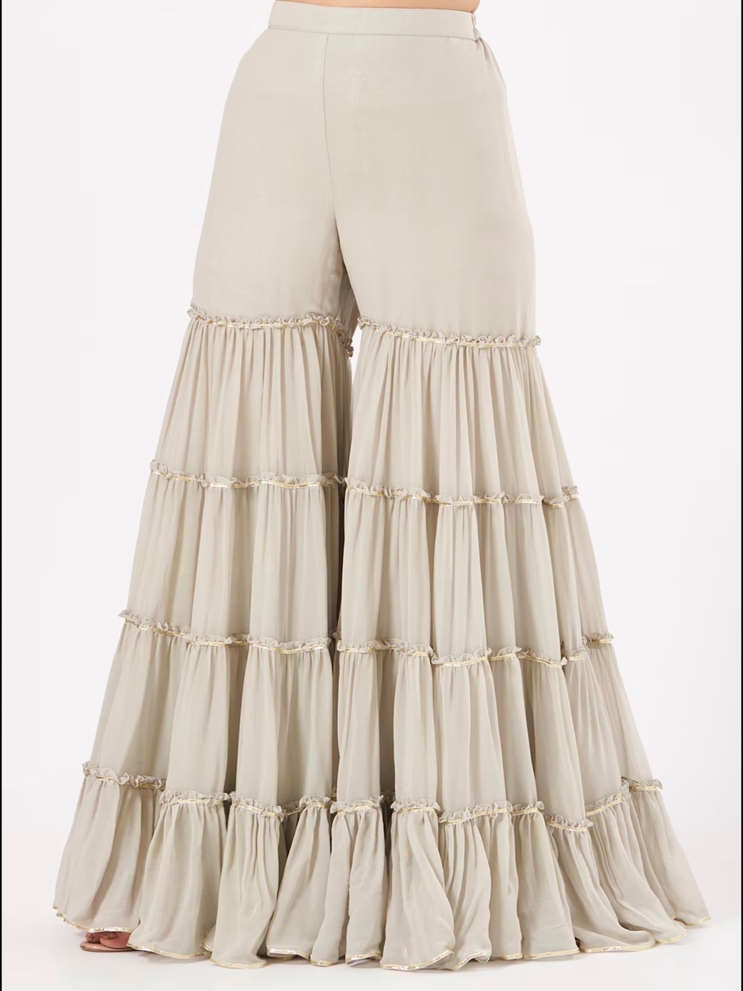 GREY CHIKANKARI FRILL SHARARA SET