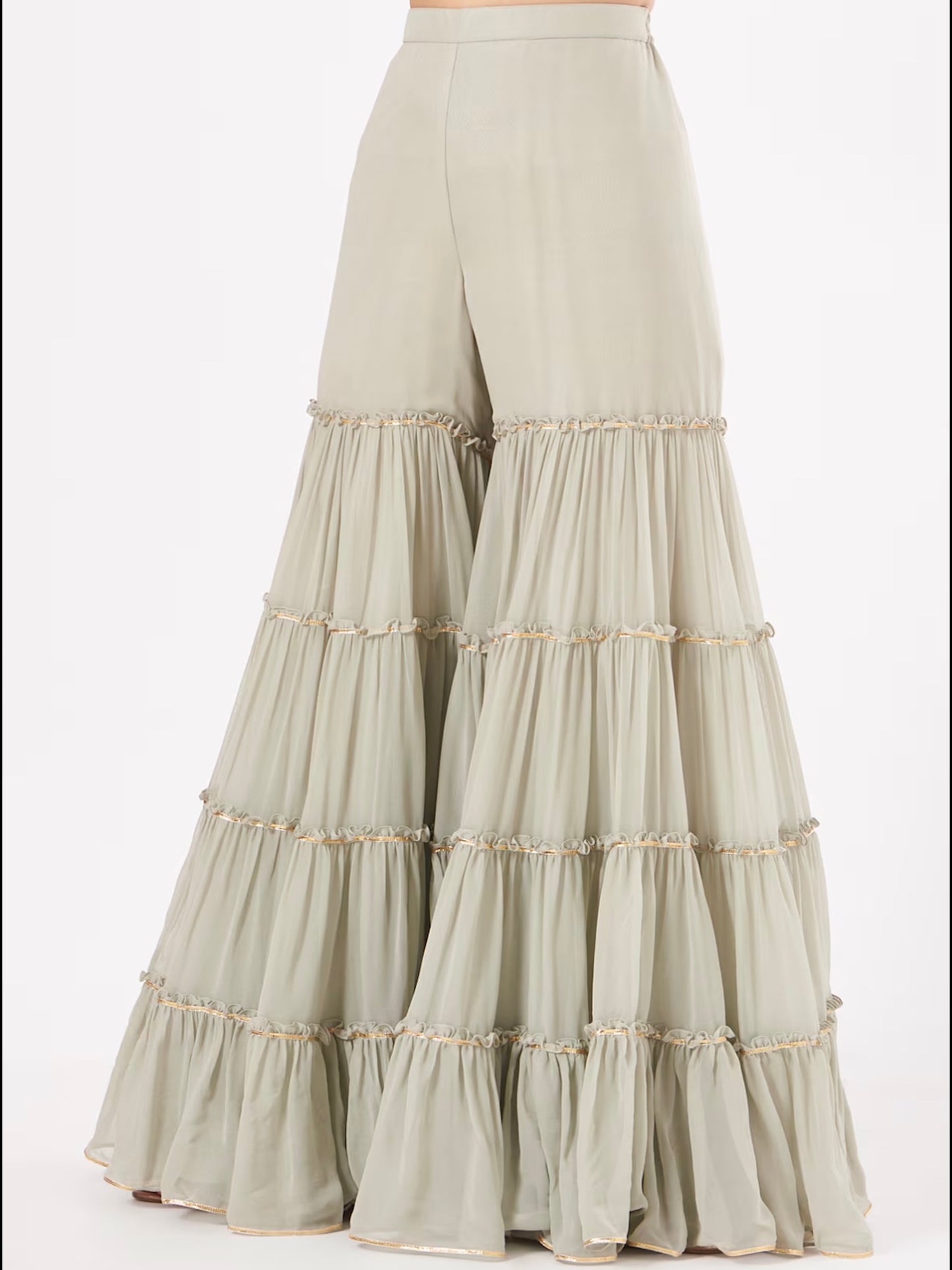 GREY CHIKANKARI FRILL SHARARA SET