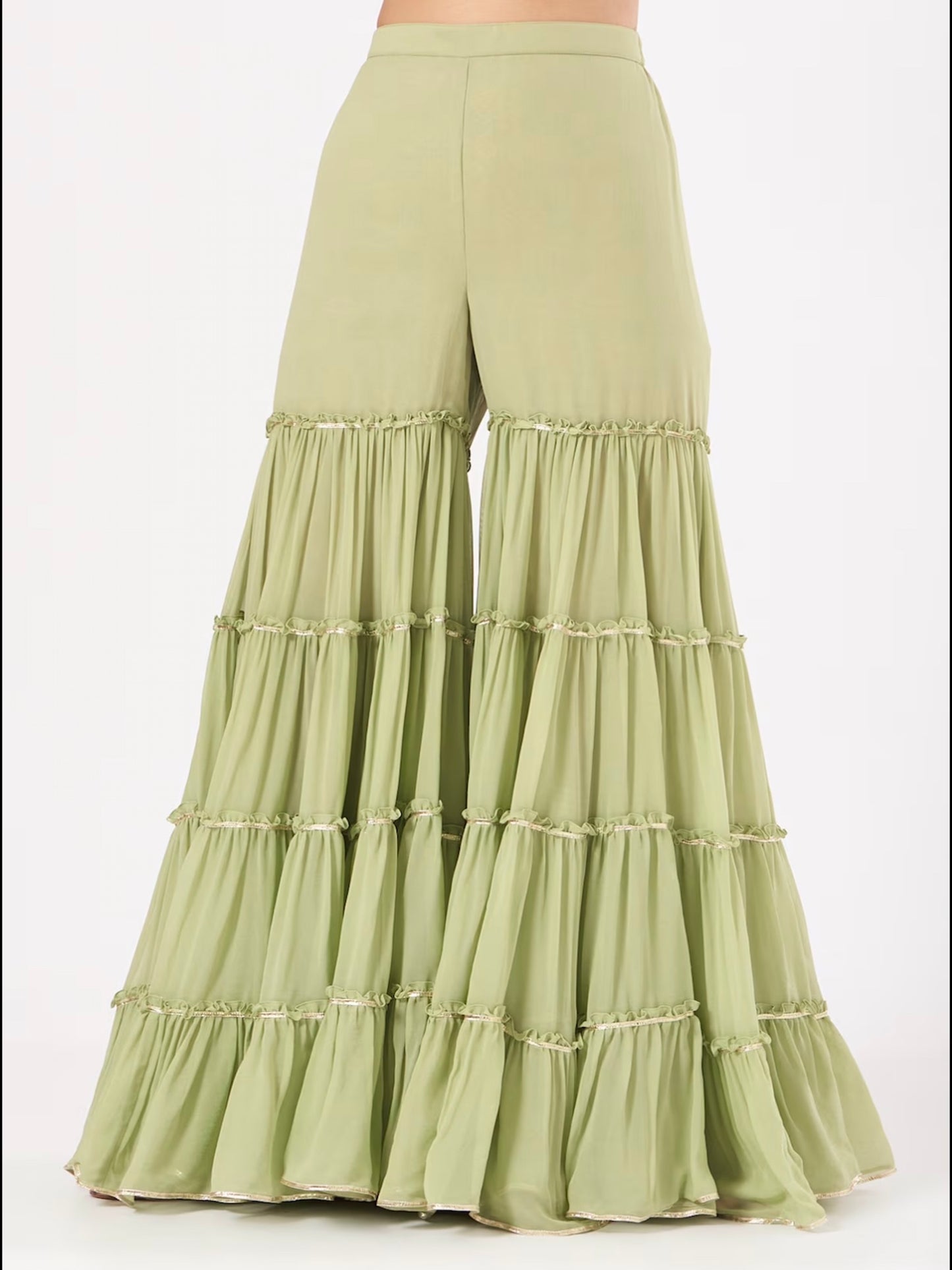 GREEN CHIKANKARI FRILL SHARARA SET